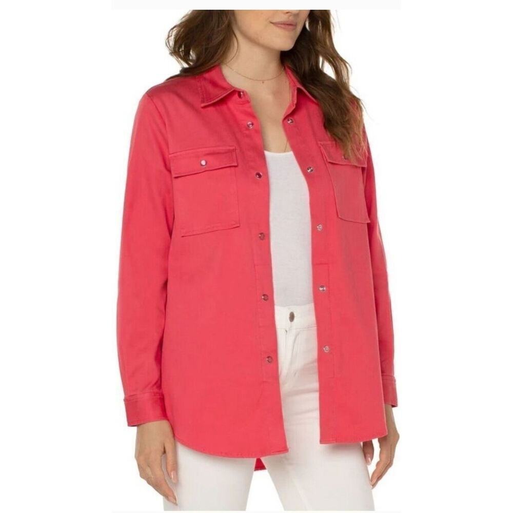 Liverpool Longline Shacket in Pink Watermelon Lagenlook Office Stitch Fix Sz XL